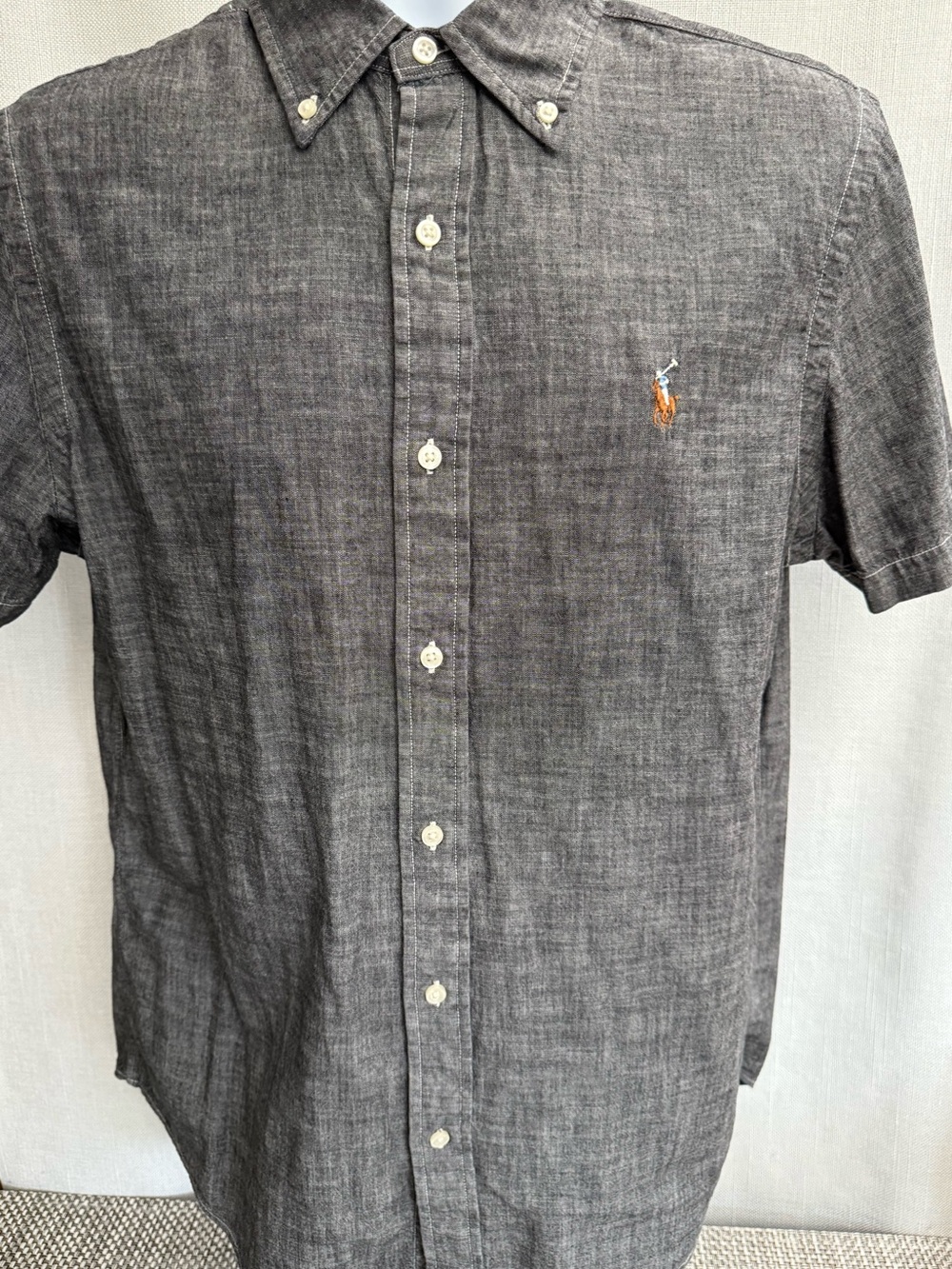 Ralph Lauren Charcoal Button-Down Short Sleeve Shirt with Embroidered Pony